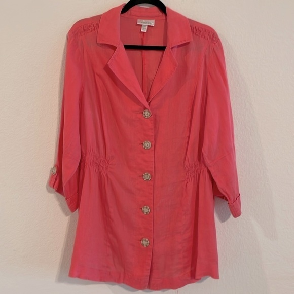 Dress Barn Pink 100% Linen Longline Button Pleated Front Lightweight Jacket - Picture 1 of 13